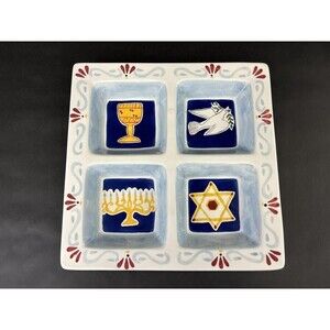 1980'S LARGE CERAMIC DIVIDED SERVING PLATTER JEWISH HANUKKAH CHANUKAH DESIGN